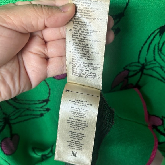 Scotch & Soda Sweater Women's Fruit Print Jacquard Pullover Green Pink - Picture 8 of 8